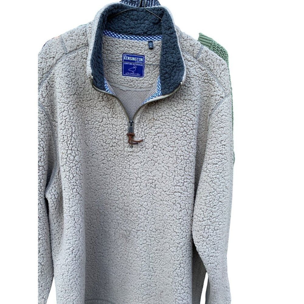 Kensington Signature Outwear Mens XL Sherpa Fleece Pullover Jacket Beige & Gray